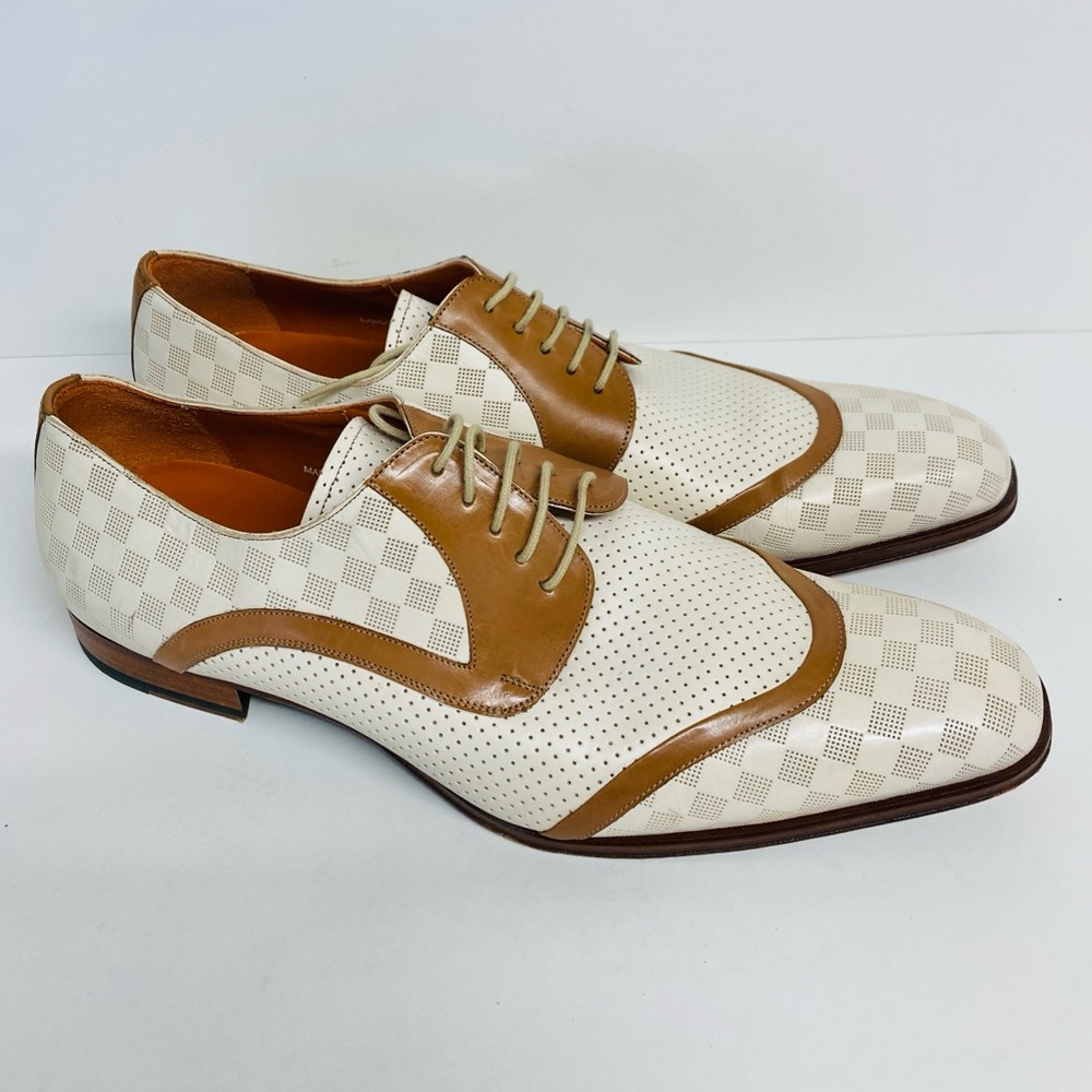 Mezlan men’s ivory and tan checked tie up oxfords